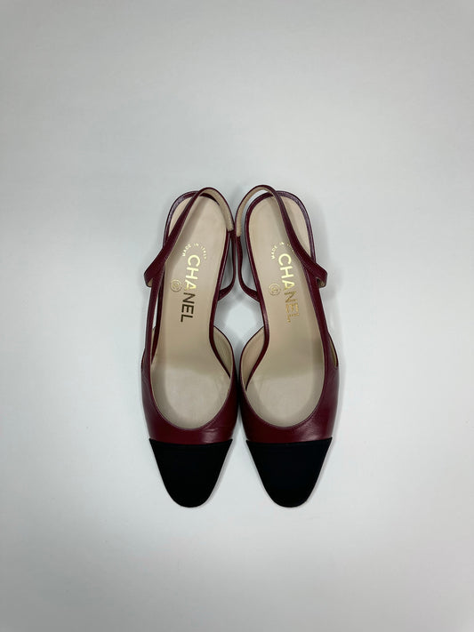Chanel Burgundy Classic Slingbacks 37.5