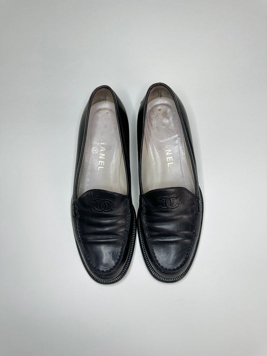 Chanel Black Leather Loafers 37.5