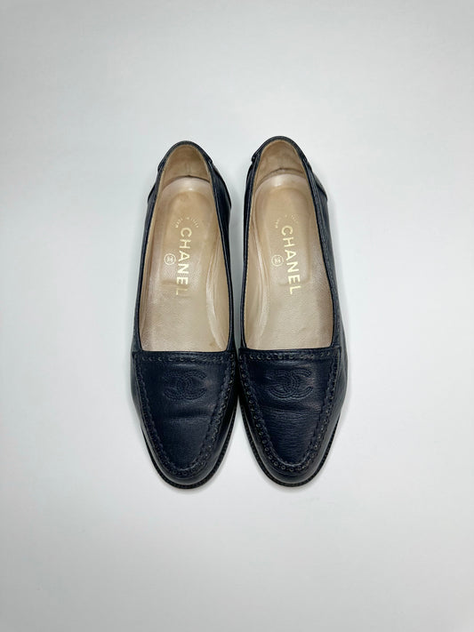 Chanel Navy Leather Loafers 36.5