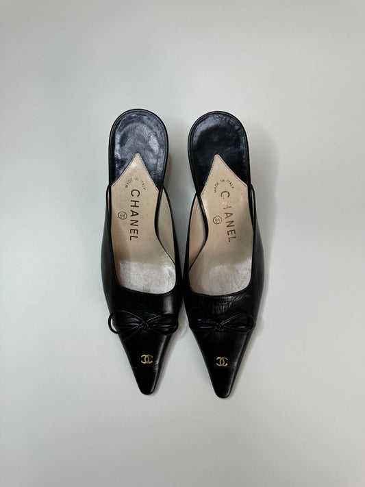 Chanel Black Logo Mules 36