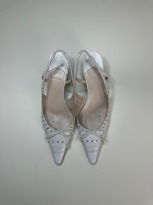 Chanel White Logo Slingbacks 35