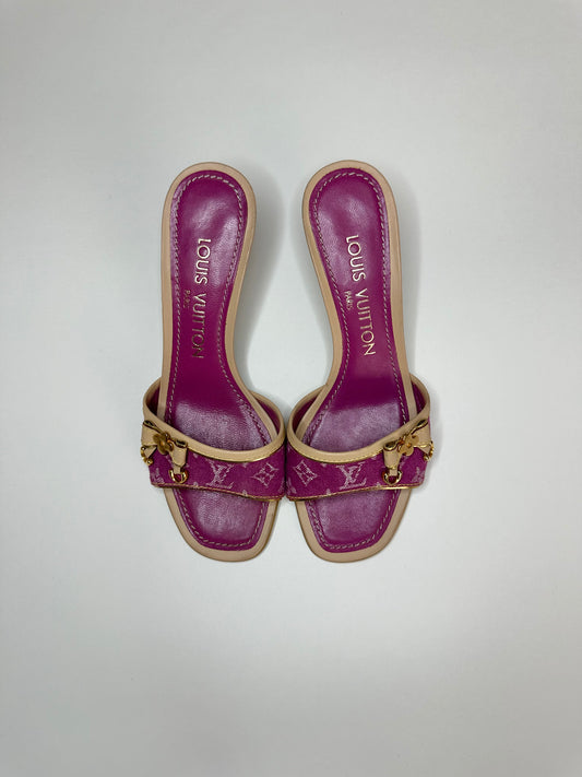 Louis Vuitton Pink Denim Sandals 34