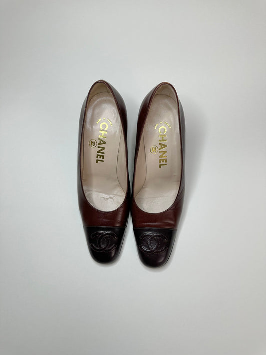 Chanel Burgundy Cap Toe Pumps 36