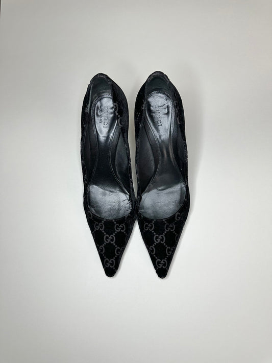 Gucci Velvet Monogram Pumps 37.5