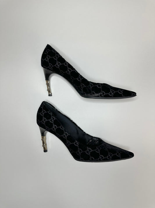 Gucci Velvet Monogram Pumps 37.5