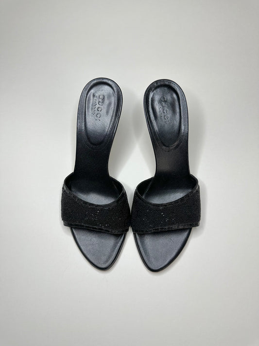 Gucci Black Beaded Monogram Sandals 35