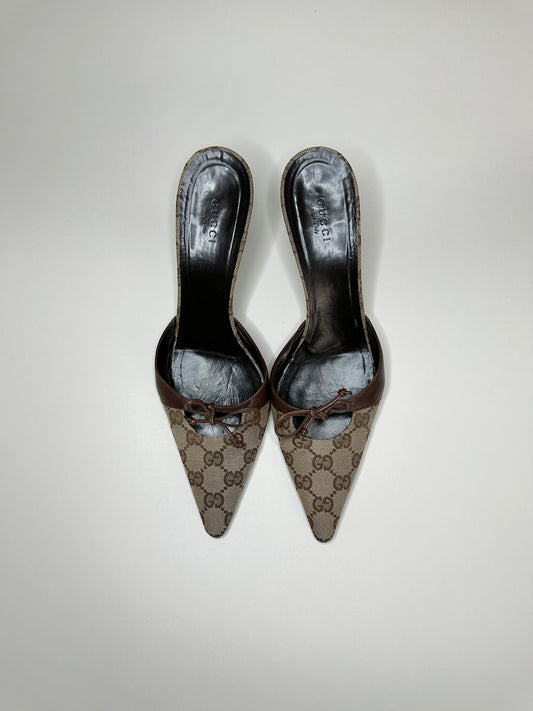 Gucci Brown Monogram Mules 38.5