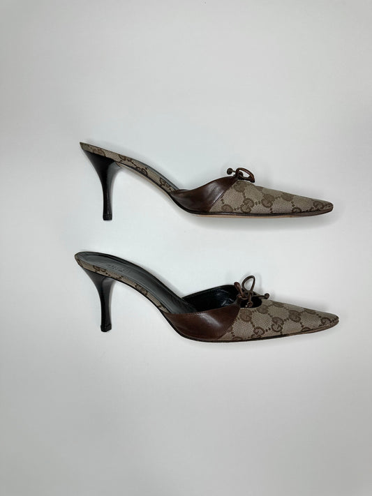 Gucci Brown Monogram Mules 38.5
