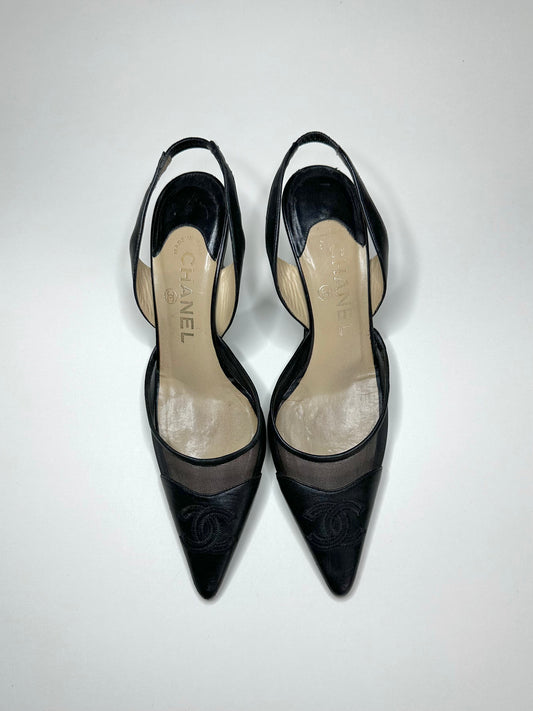 Chanel Black Mesh Slingbacks 36.5
