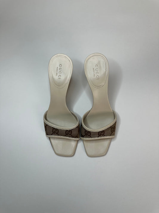 Gucci Cream Monogram Block Heels 35