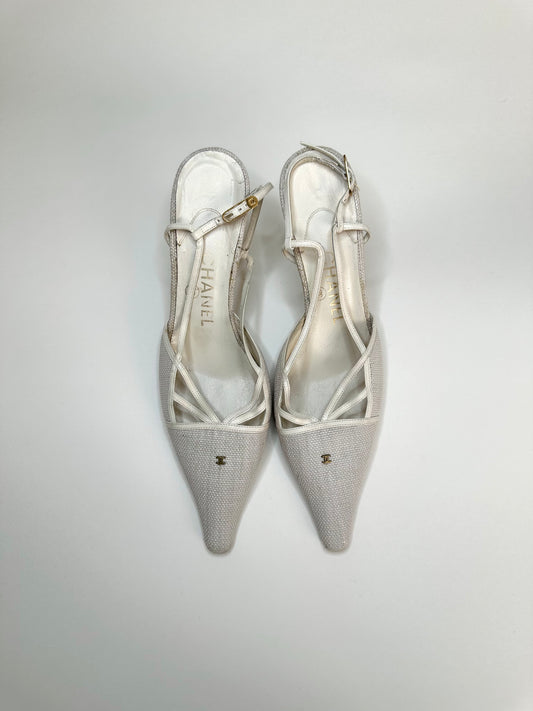 Chanel Cream Woven Slingbacks 38.5