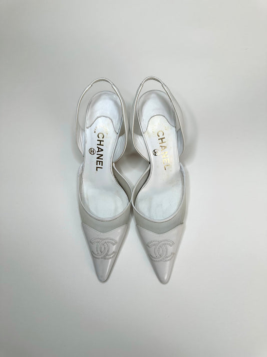 Chanel White Mesh Slingbacks 35.5