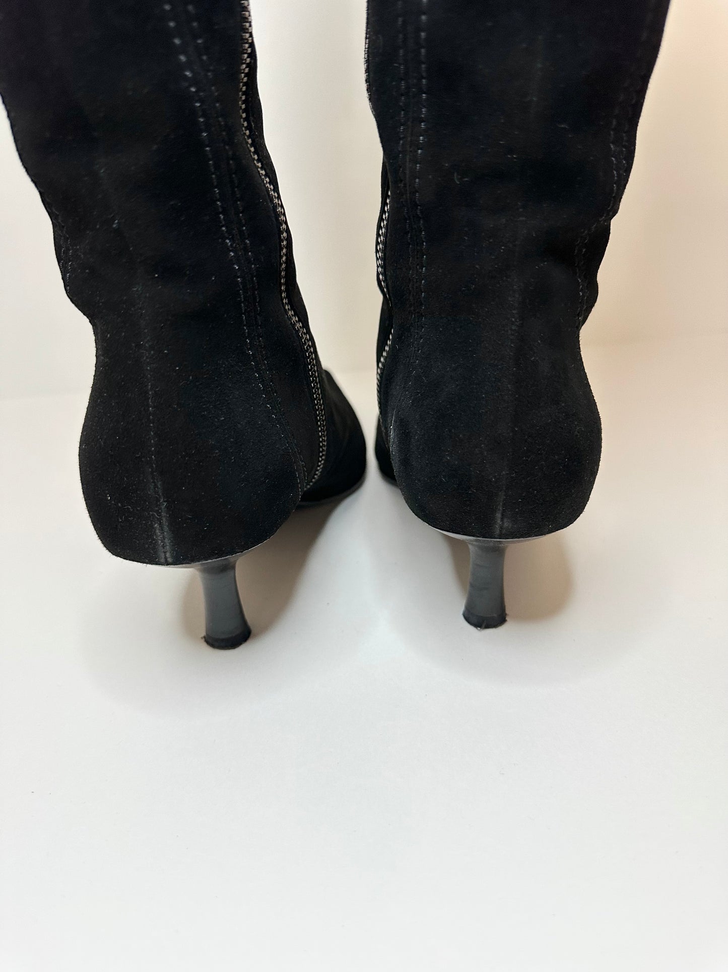 Chanel Black Suede Logo Boots 36.5