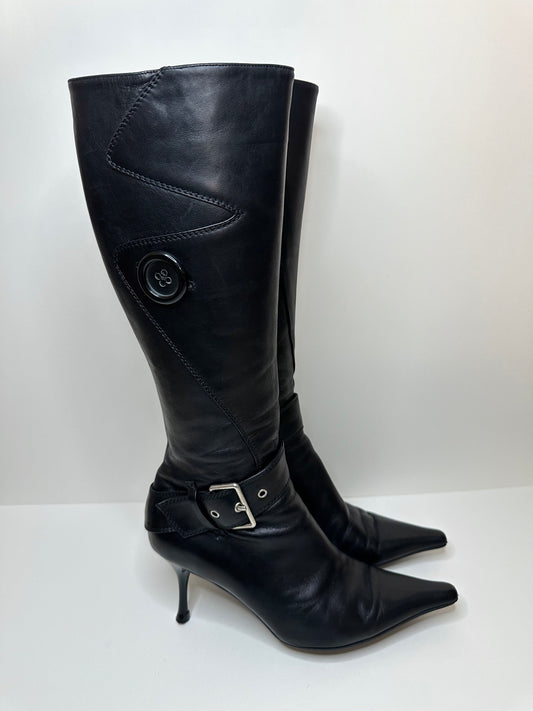 Escada Black Leather Boots 37.5