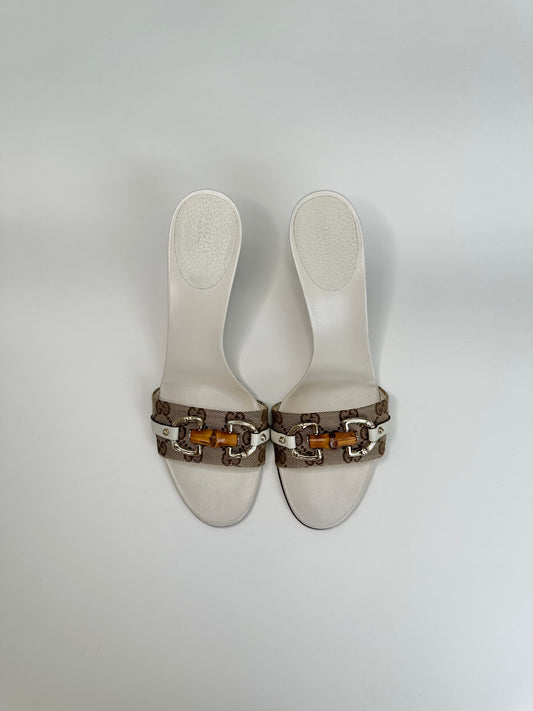 Gucci Monogram White Bamboo Sandals US 10