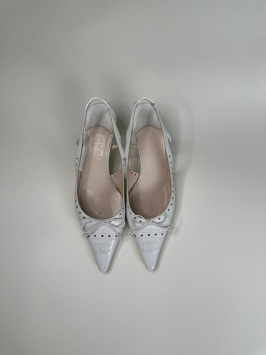 Chanel White CC Slingbacks 36