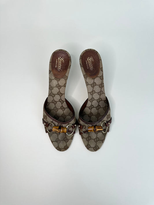 Gucci Monogram Bamboo Sandals US 10.5