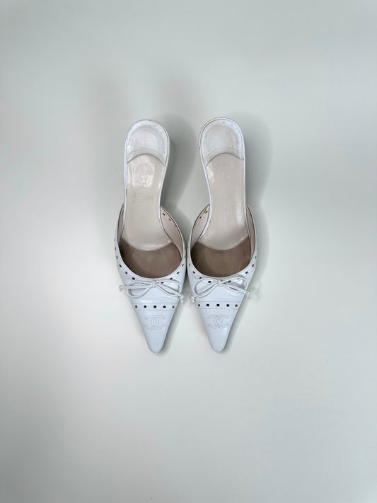Chanel White CC Mules 35